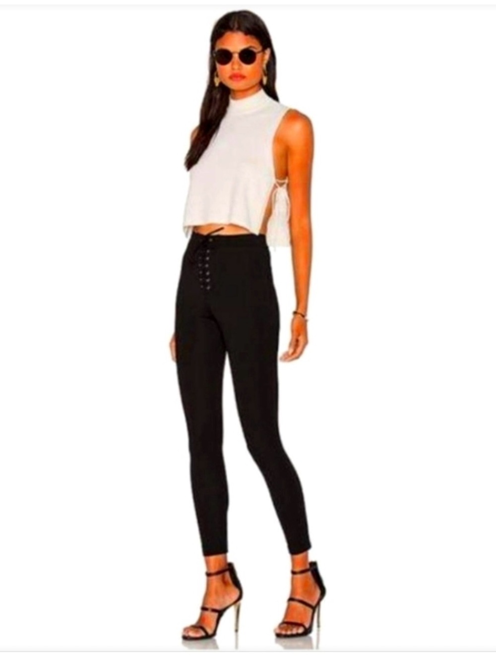 LPA Black High-Waist Lace-Up Skinny Pants